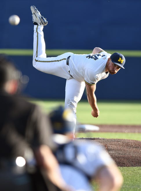 Michigan relief pitcher Ahmad Harajli throws a pitch in the fifth inning.