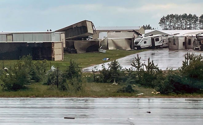 While traveling south on Interstate 75 around 4 p.m., Angela Russ photographed this scene of storm damage near Gaylord. A tornado touched down, causing damage to this RV dealership near exit 282 on Friday, May 20, 2022.