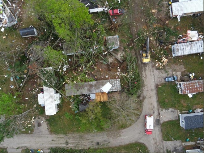 An MSP Aviation photo of the devastation in Nottingham Forest Mobile Home Park in Gaylord.