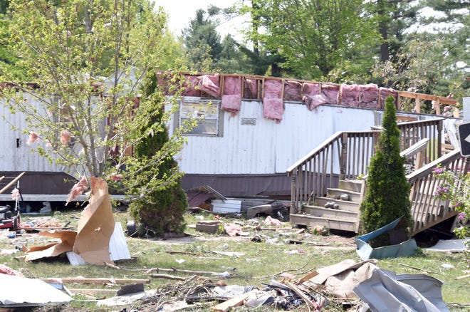 Damage from a tornado Friday, May 20, 2022, caused two deaths in the Nottingham Forst mobile home park in Gaylord, Michigan.