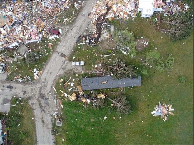 An MSP Aviation photo of the devastation in Nottingham Forest mobile home park in Gaylord.