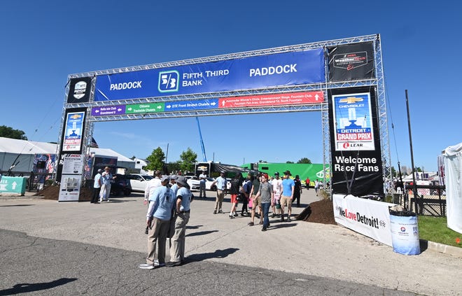 People enter the paddock at the 2022 Chevrolet Detroit Grand Prix on Saturday, June 4, 2022.