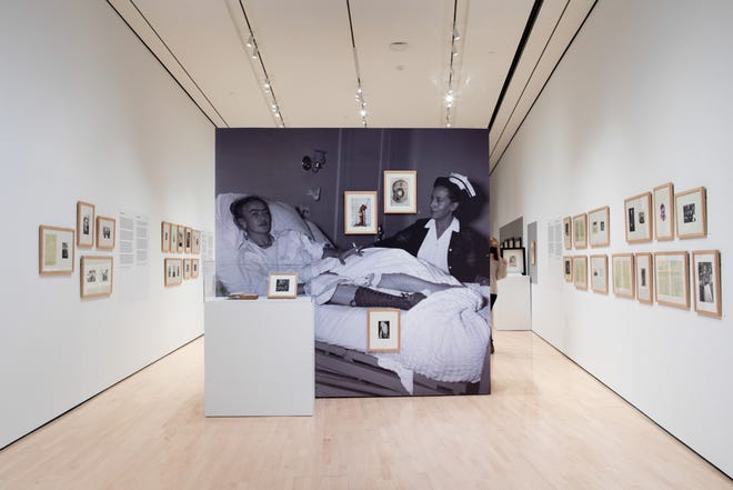 " Kahlo Without Borders " at MSU ' s Broad Art Museum includes photos of her time spent in the hospital, letters and medical records. Seriously injured in a bus accident as a teen, Kahlo had 32 surgeries over the course of her life.