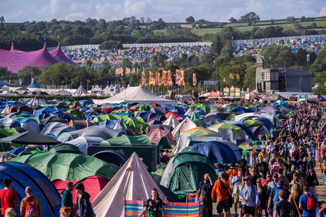 A general view of the Glastonbury Festival on June 26, 2022.