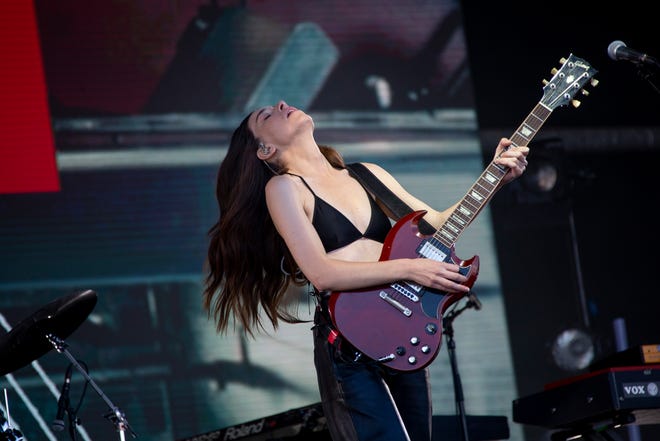 Danielle Haim from the band 'Haim' performs at the Glastonbury Festival on June 25, 2022.