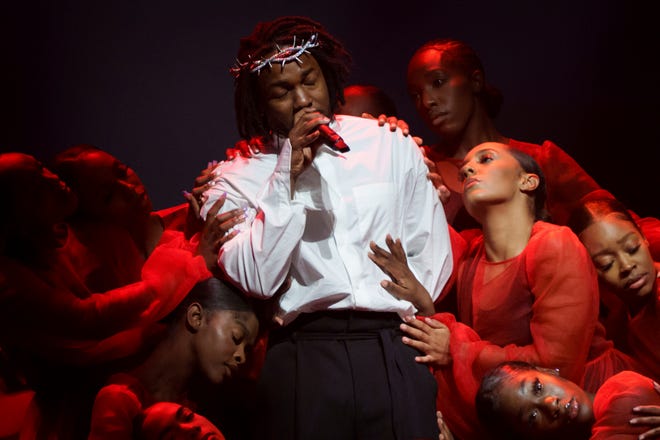 Kendrick Lamar performs at the Glastonbury Festival on June 26, 2022.