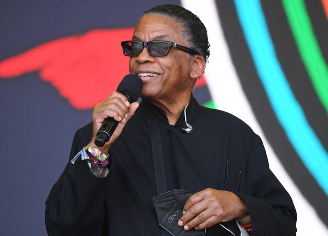 US musician Herbie Hancock performs on the Pyramid Stage at the Glastonbury festival on June 26, 2022.