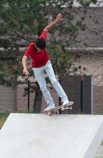 Skateboarder Hunter Scott, 22, of Detroit skates at the new Chandler Park Skatepark.