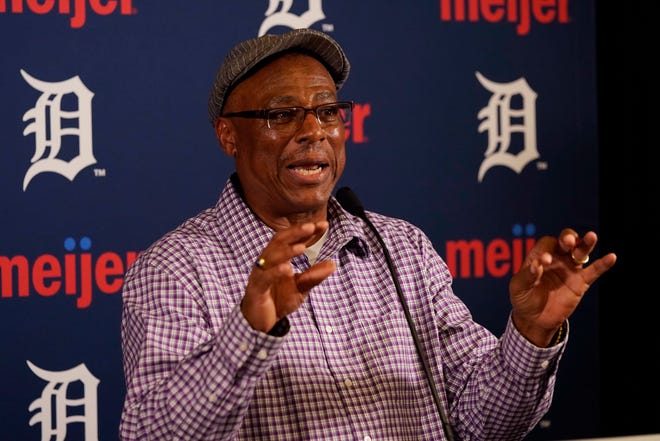Former Detroit Tigers second baseman Lou Whitaker talks to the media before a baseball game between the Detroit Tigers and the Tampa Bay Rays, Friday, Aug. 5, 2022, in Detroit. Whitaker's number will be retired before the game on Saturday.