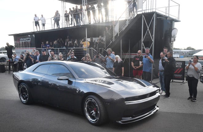 Dodge Charger Daytona SRT Banshee concept electric muscle car reveal at M1Concourse in Pontiac, Michigan on August 17, 2022.