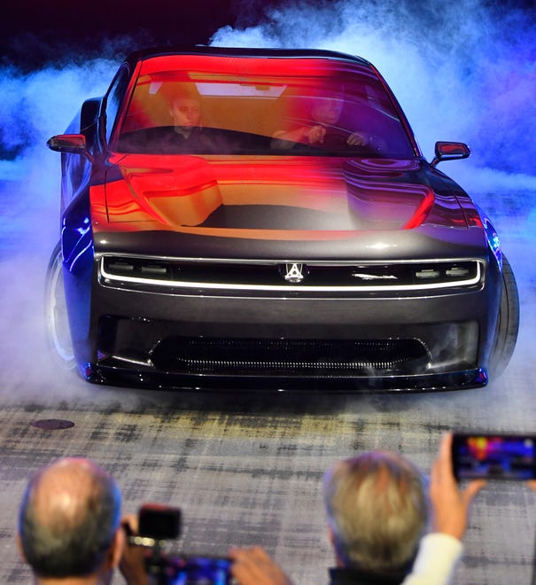 Dodge Charger Daytona SRT Banshee concept electric muscle car reveal at M1Concourse in Pontiac, Michigan on August 17, 2022.