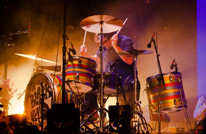 Patrick Carney, drummer for The Black Keys, performs during the band’s Dropout Boogie Tour at Pine Knob in Clarkston.