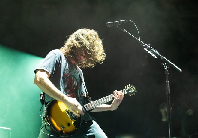 Ray Toro, lead guitarist for the band My Chemical Romance, performs at Little Caesars Arena in Detroit.