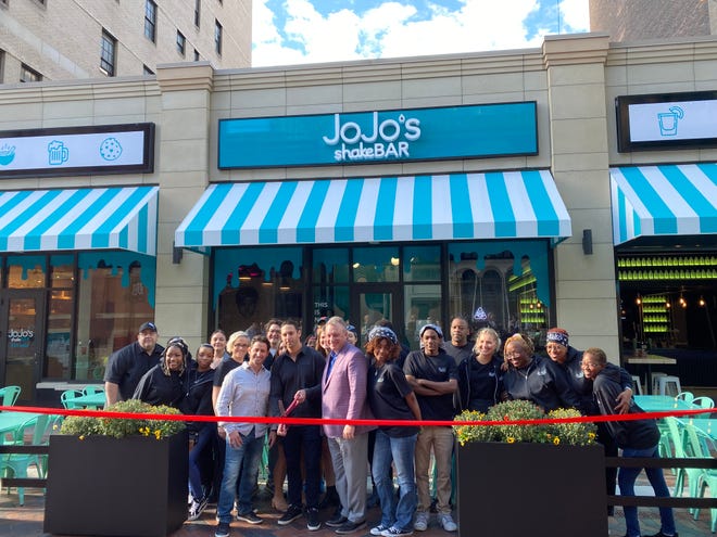The new staff of JoJo's Shake Bar celebrate their grand opening with a ribbon cutting and media preview party Thursday, Sept. 22, 2022.