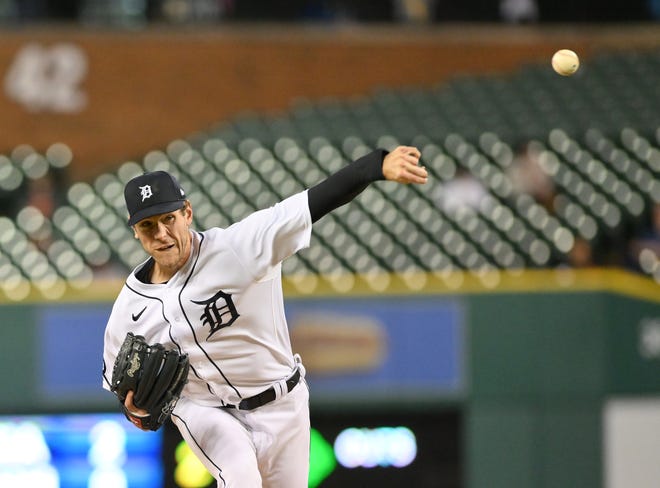 Tigers pitcher Joey Wentz follows through on a pitch in the fourth inning.