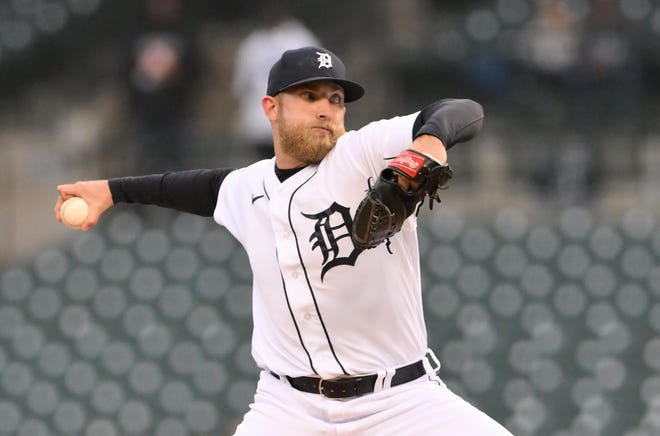 Tigers pitcher Will Vest works in the first inning against the  Kansas City Royals at Comerica Park in Detroit on Sept. 28, 2022.