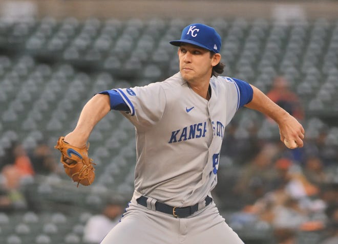 Royals pitcher Daniel Lynch works in the first inning against the Detroit Tigers