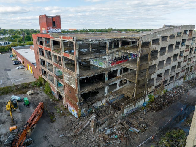 A portion of one building of the former Packard plant was demolished, in Detroit, September 29, 2022.