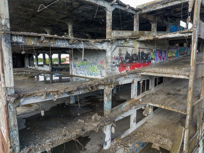A portion of one building of the former Packard plant was demolished, in Detroit, September 29, 2022.