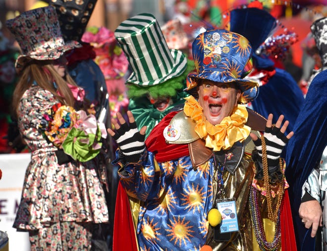 Rick DiBartolomeo, of Troy is a member of the Distinguished Clown Corps during the parade.