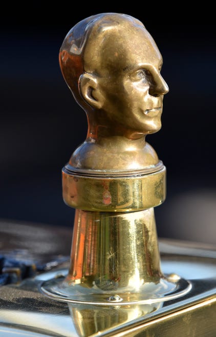 The bust of Henry Ford on the front of this 1914 Model T Ford.