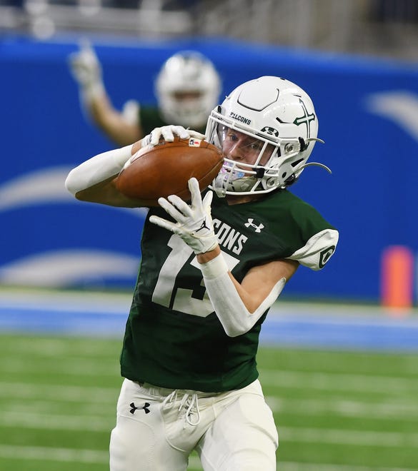 On the first offensive play of the game, West Catholic's Carter Perry pulls in a reception and runs it down the field for at touchdown in the first half.