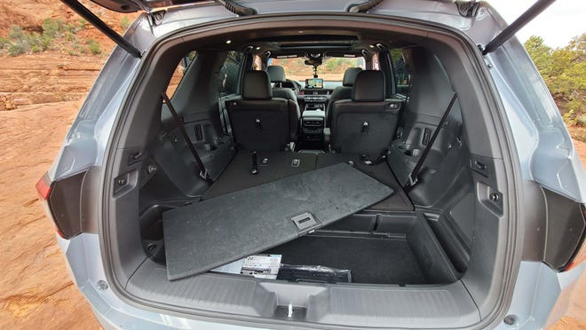 The cargo bay in the 2023 Honda Pilot TrailSport includes sub-storage for, say, dirty shoes or valuables.